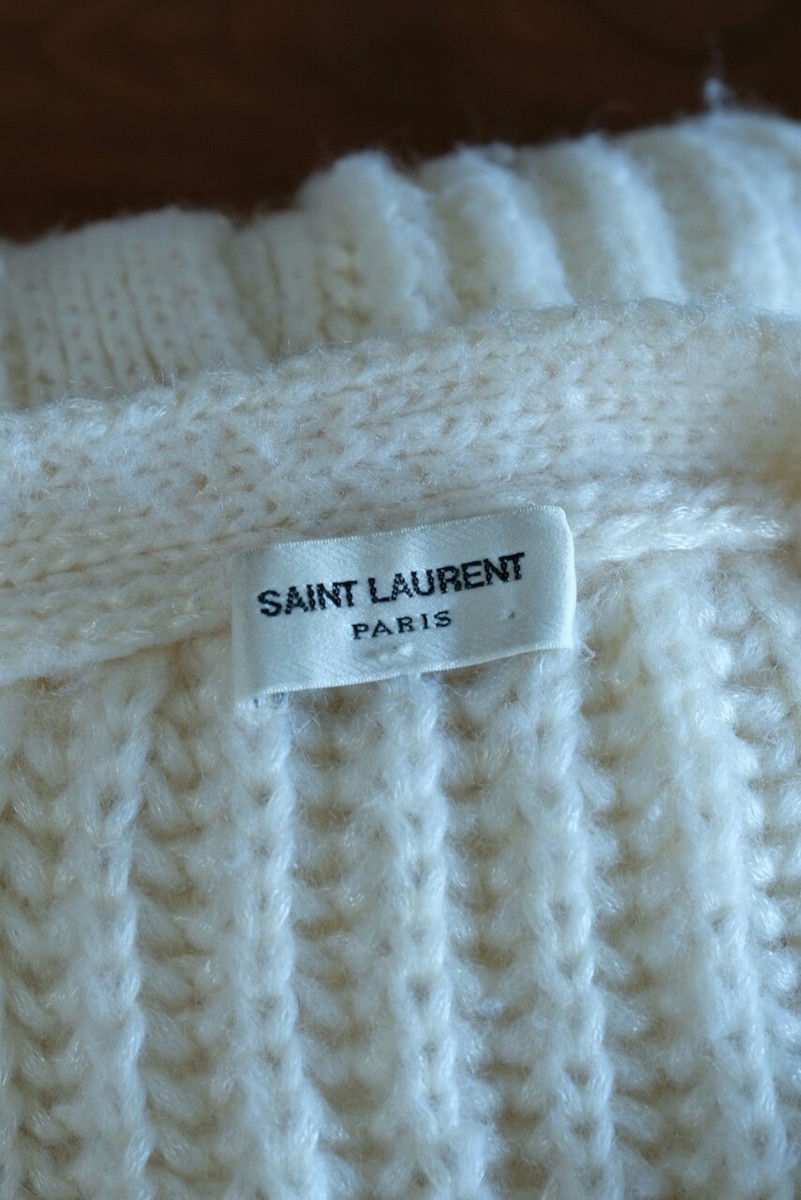 vintage Yves Saint Laurent ホワイトカーディガン Saint Laurent Destroyed White Knit Cardigan SS16 Surf Sound Hedi