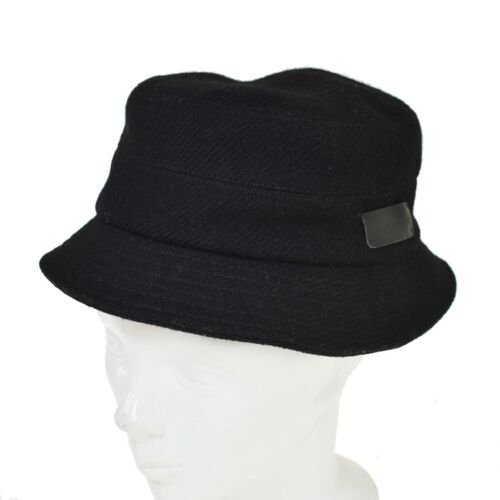 BURBERRY LONDON Logo Bucket Hat #M Cotton Wool Leather Black 04JH711 - Picture 1 of 12