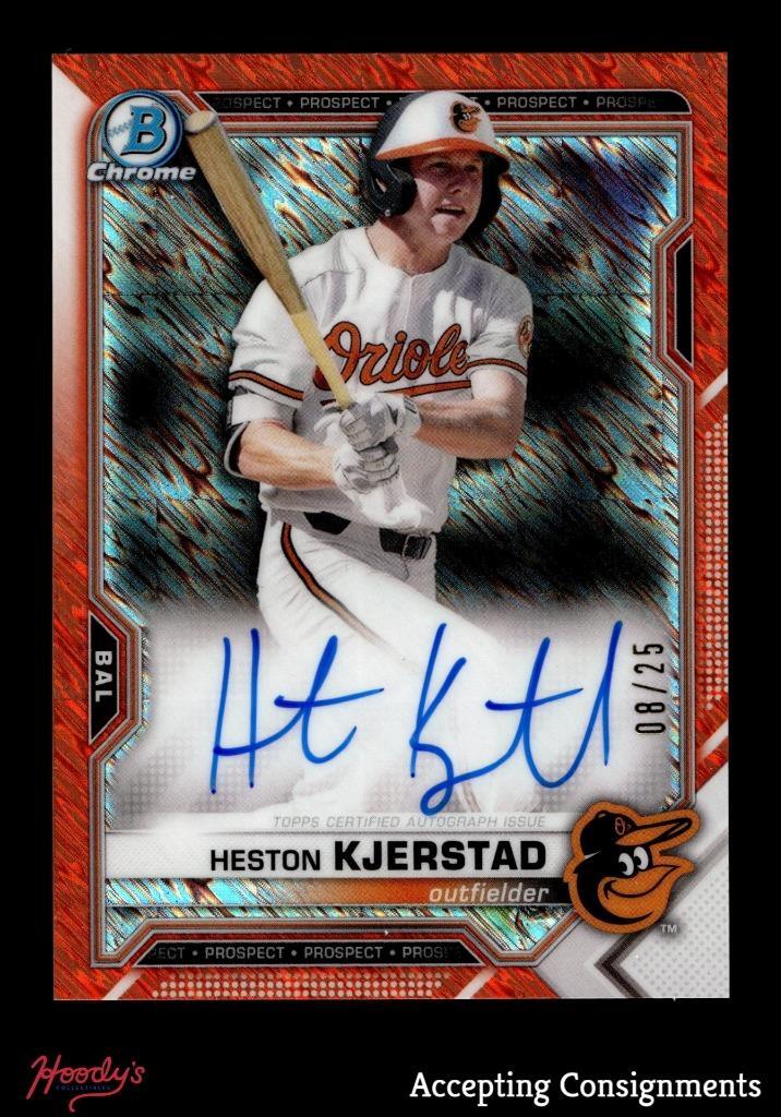 2021 Bowman Chrome Orange Shimmer Refractors Heston Kjerstad Rookie AUTO 08/25