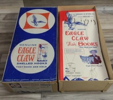 Vtg Box 1938 Eagle Claw Hooks Size 6 Wright & McGill 6 Hooks On Card 20 Cards