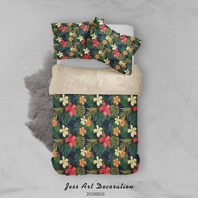 3D Flowers Leaves Flora Pattern Quilt Cover Set Bedding Sets Pillowcases Queen 6