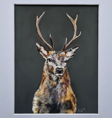 Original Zeichnung Tierkunst Hirsch Porträt weiches Pastell Gemälde Hirsch Elch 6,5x8,5''