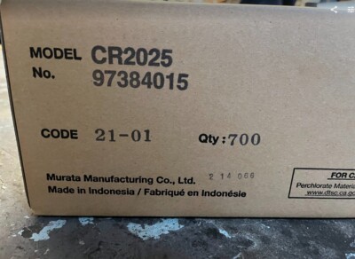 Murata CR2025 3V Lithium Coin Cell Watch Battery - Box of 700 units, unopened!