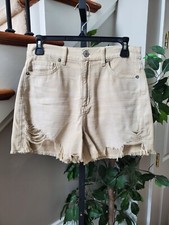 American Eagle Outfitters Womens Beige Solid Cotton High Rise Mom Shorts Size 4