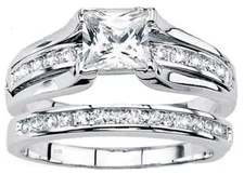 Silver ring Women real 925 sterling 2pc sed lab-created Wedding Engagement