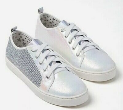 JUSTICE SNEAKERS SIZE 7 WHITE PEARLIZED RHINESTONE SHIMMERING