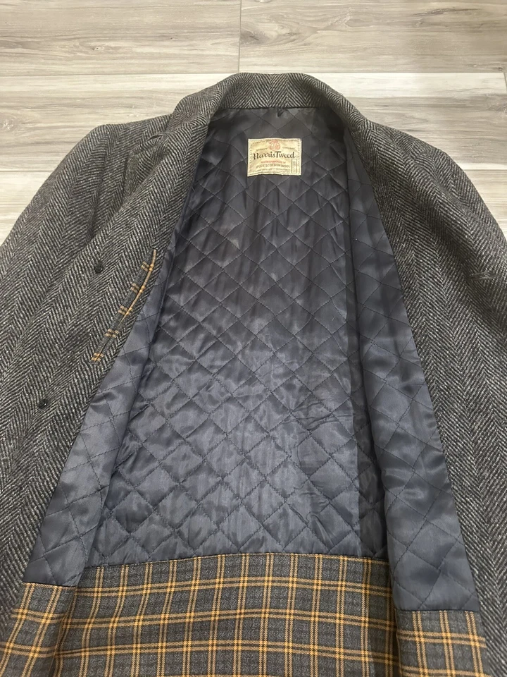 Vintage 1950s Harris Tweed Men's Wool Salt And Pepper Overcoat Jacket X-Large - Image 3 of 4