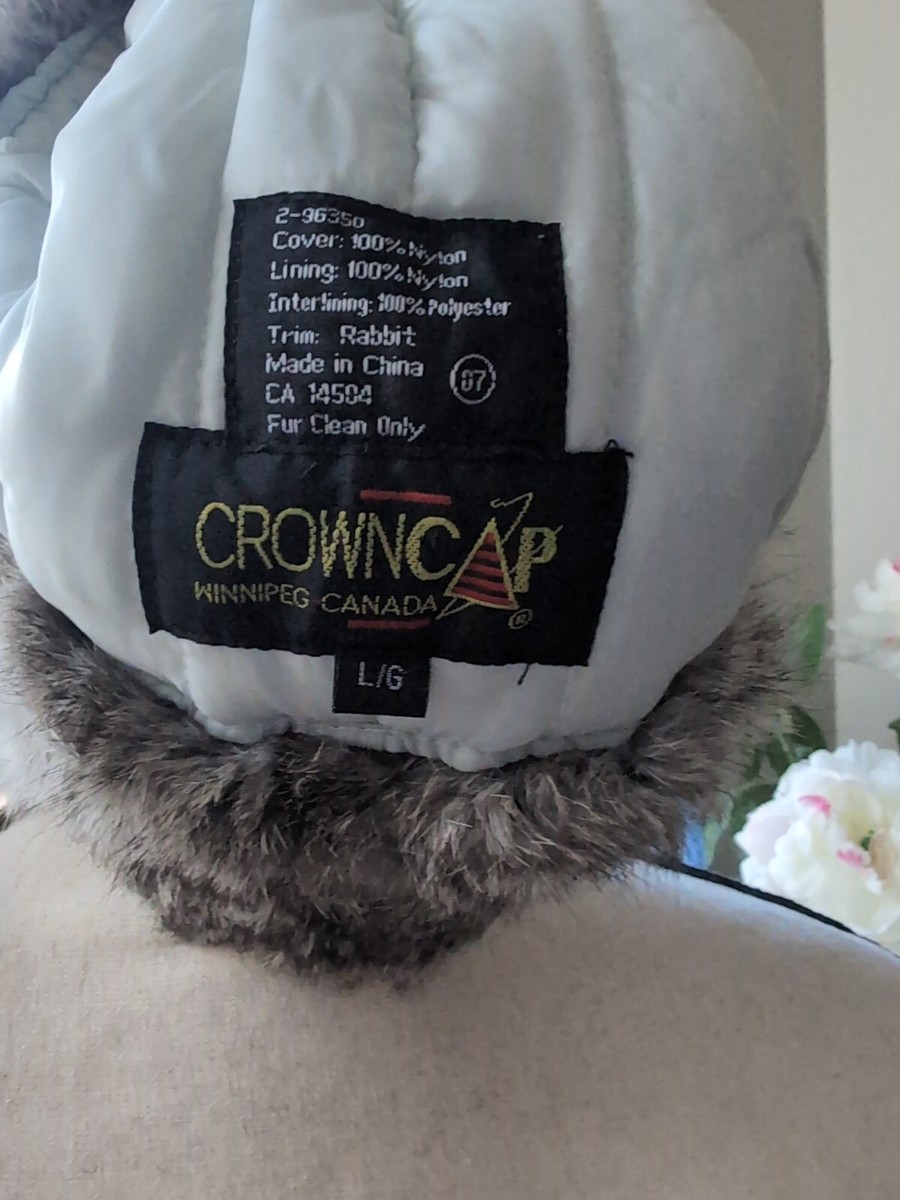 VINTAGE L Crown Cap Winnipeg Canada Blue Nylon Rabbit Fur  display picture 3