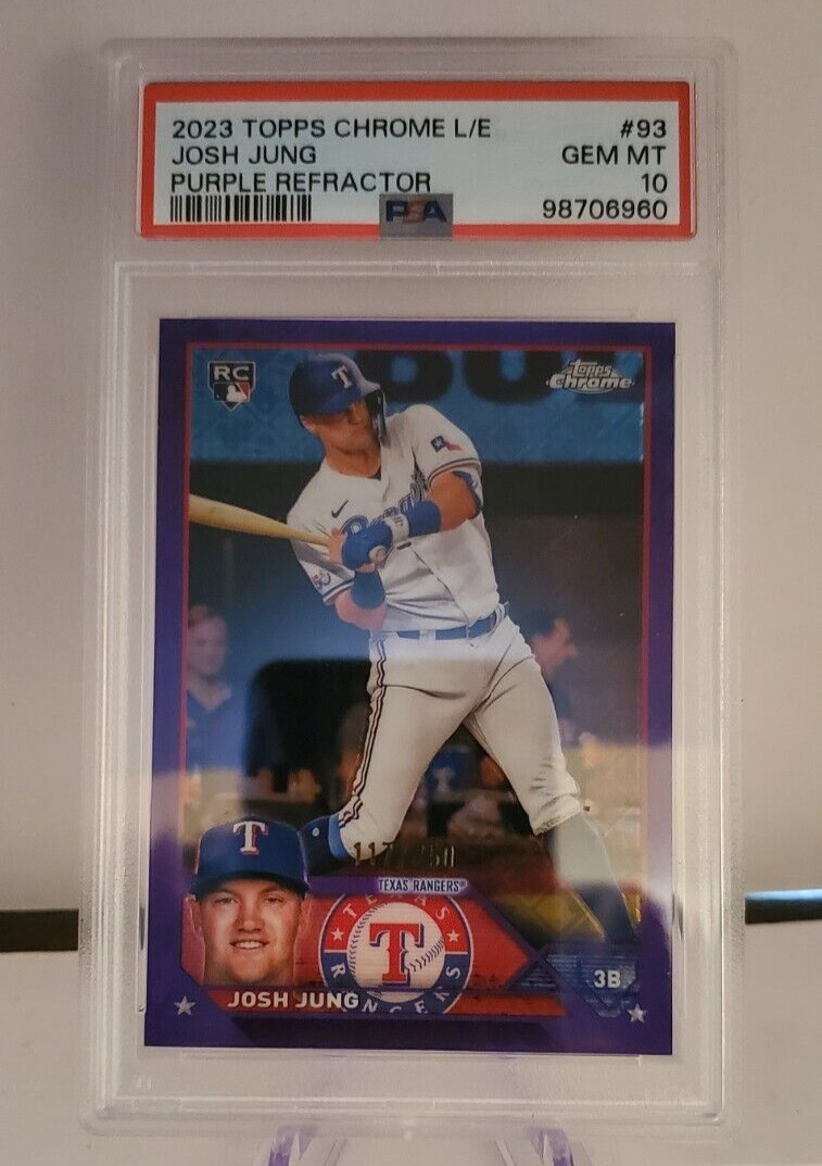 2023 Topps Chrome Rookie L/E Josh Jung Purple Refractor 117/250 PSA-10
