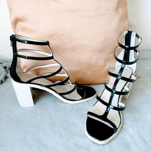 Black leather block heel sandals by Designer Jeffrey Campbell size 40, UK 7 - Picture 1 of 5