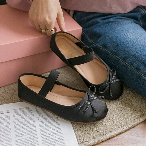 Satin-Ballerinas Ballerinas Damen Fliege flache Mary Jane Halbschuhe Schuhe - Bild 41 von 45