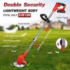 Electric Cordless Grass String Trimmer Lawn Edger Weed Wacker Cutter + 2 Battery