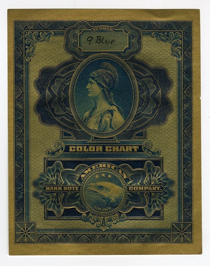 American Bank Note Co., 1879 (ca.1920s). 9 Blue Color Chart, AU-UNC.