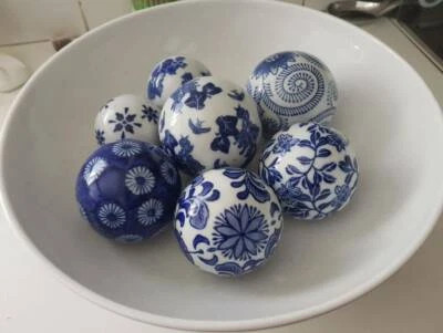 7 Bluewhite Decorative Porcelain Balls Large White Bowl Asian 47
