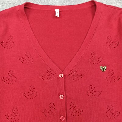Blutsgeschwister Womens Cardigan Size S - 36 Swan Pointelle Knit Red Sweater