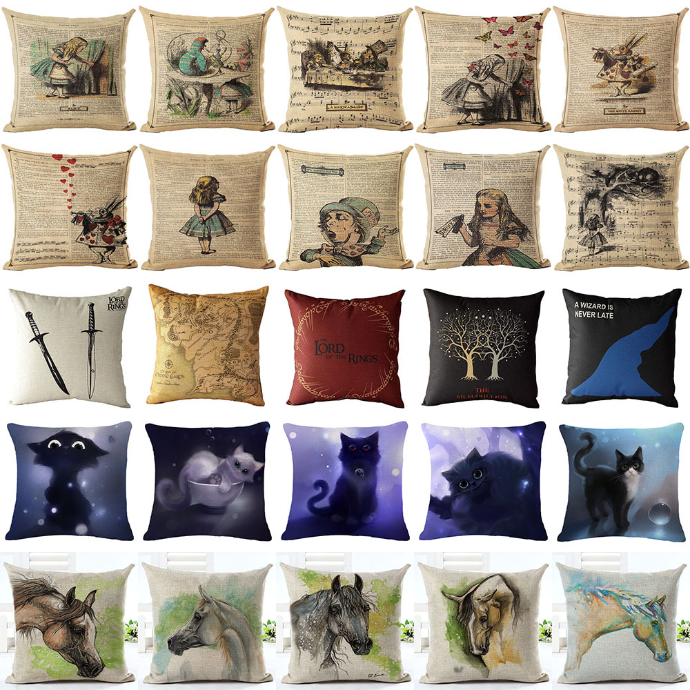 Cartoon Alice in Wonderland Cotton Linen Pillow Cases Cushion Cover Home Decor