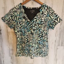 Women's Landau Tye Dye Print V Neck Scrub Top Medium