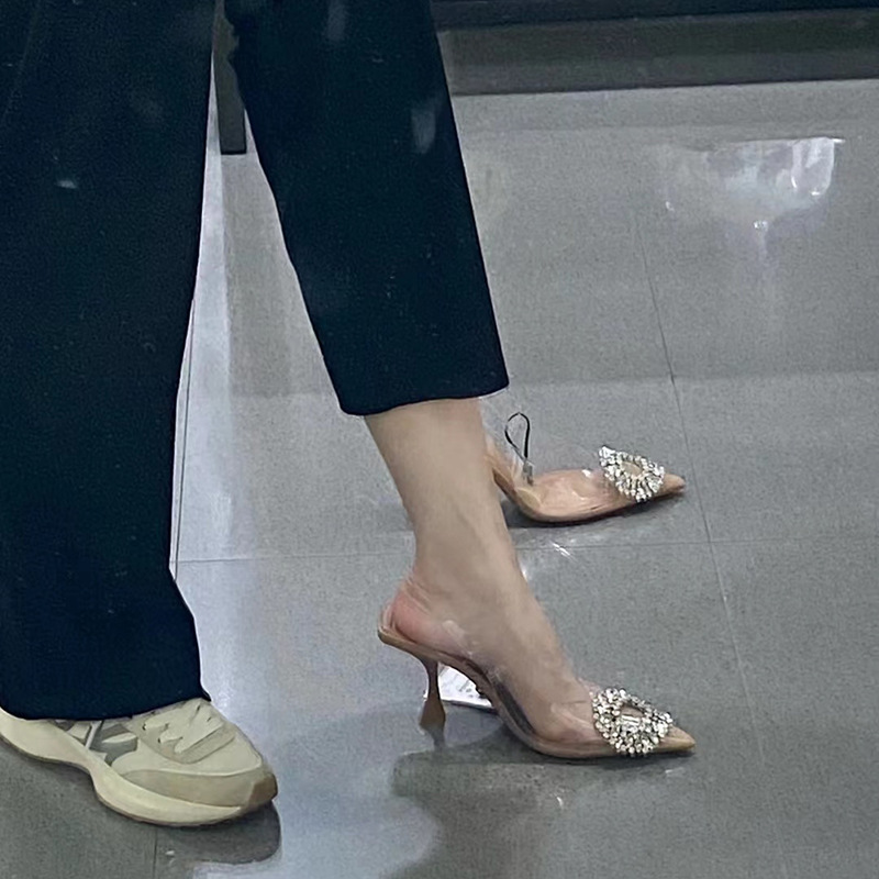 Rhinestone Embellished Pointed Toe High Heel Sandals for Women-image