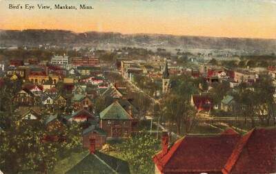 #ad Birdseye View Mankato Minnesota MN Houses Church c1910 Postcard $9.71