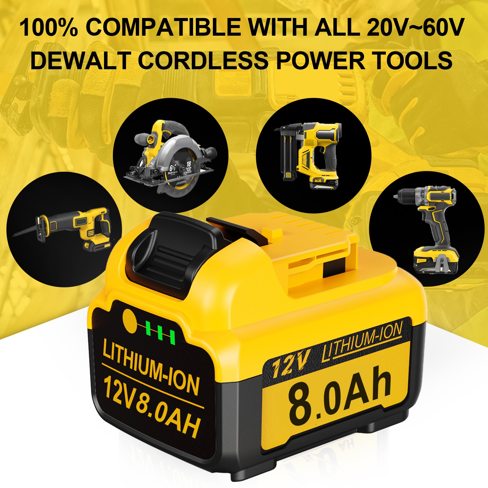 2Pack For DEWALT DCB120 12V 12Volt MAX 8.0Ah Lithium-Ion Battery DCB127-2 DCB126