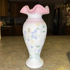 Fenton Blue Burmese Vase Limited 256/2750 Lillies 10 3/4" Hand Painted Signed