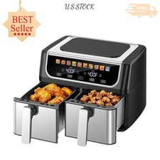 Dual Basket Air Fryer 9.5QT Large w/ Double Basket 10 Presets Black