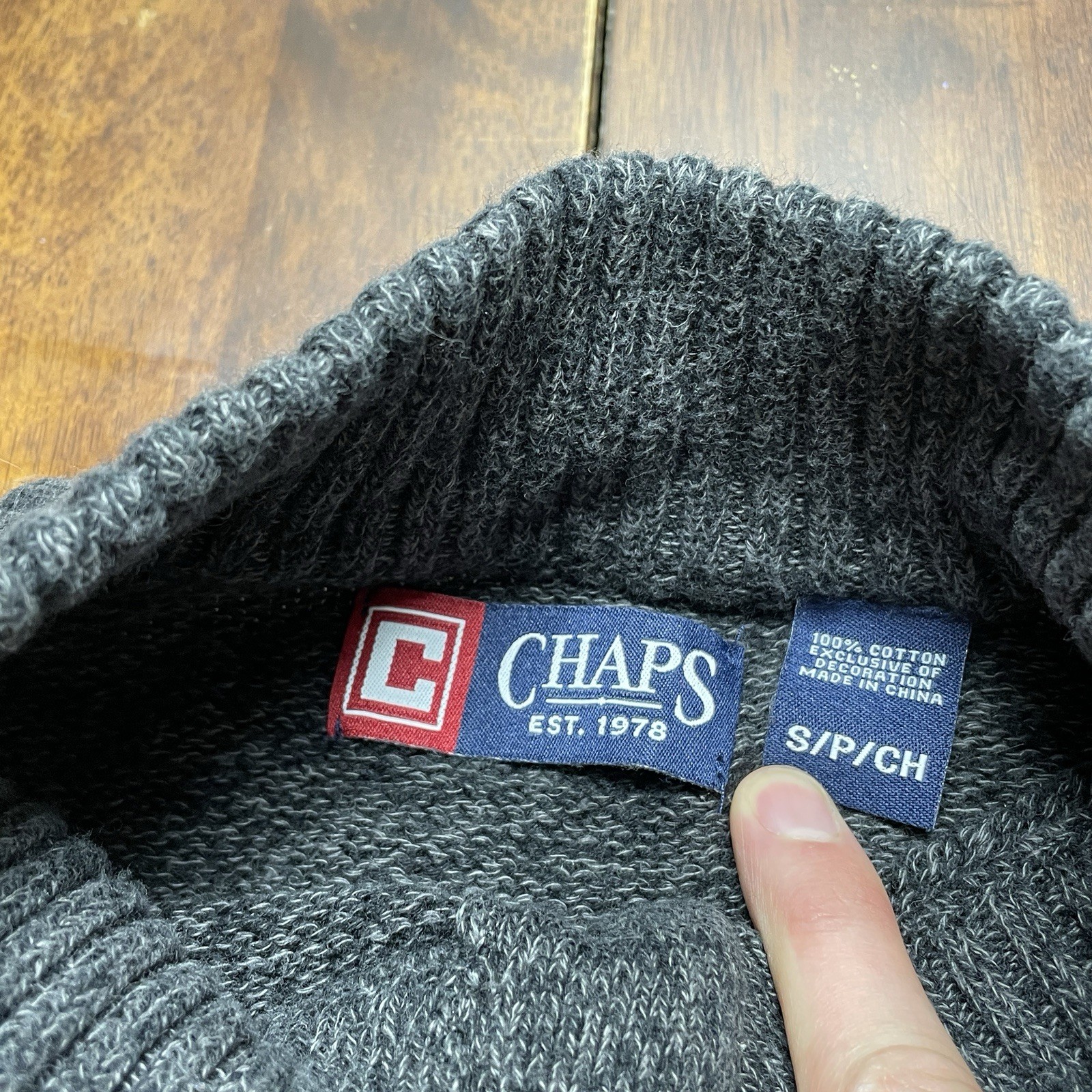 Chaps Sweater 1/4 Button Up Elbow Patch Gray Knit… - image 2