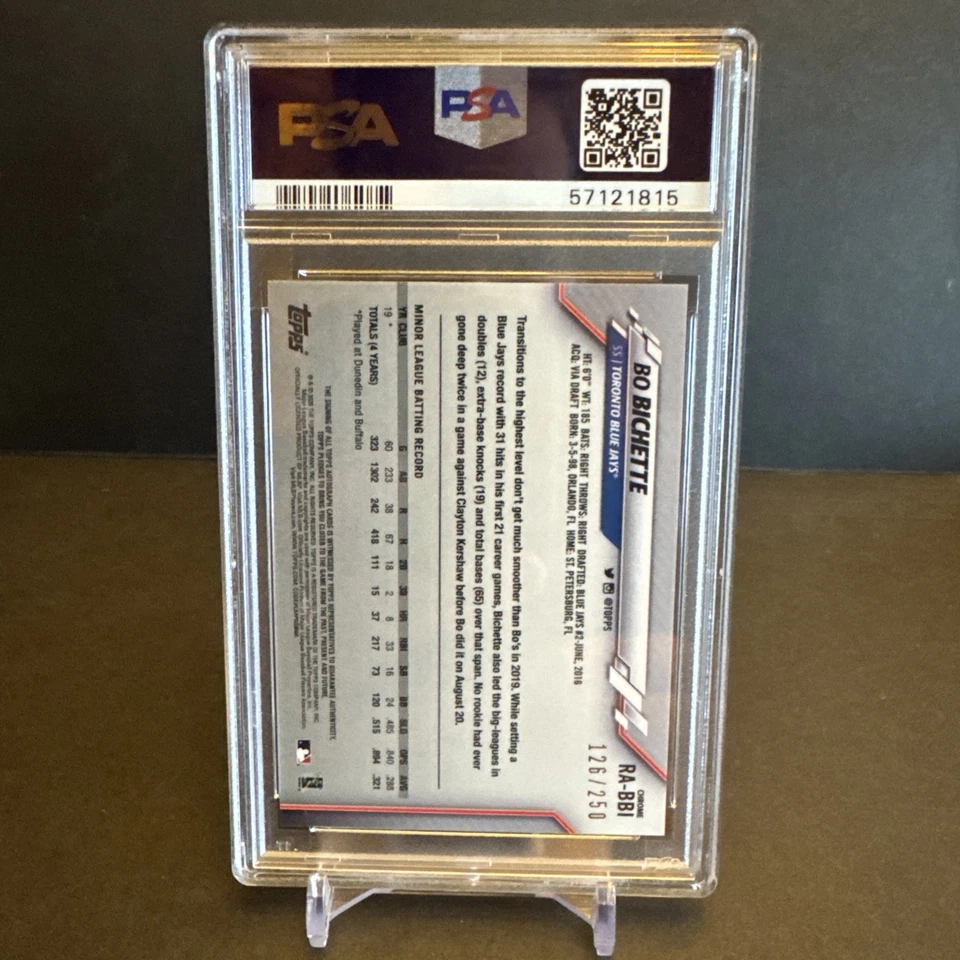 2020 Topps CHROME ROOKIE AUTO PURPLE REFRACTOR #RABBI Bo Bichette 126/250 PSA 10 - Image 2 of 4
