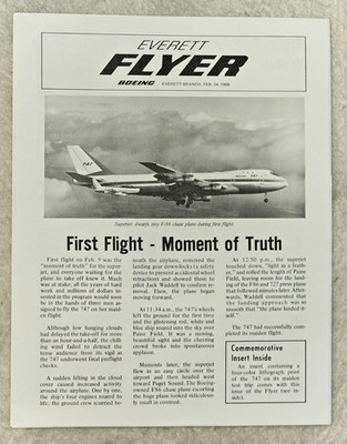 1969 Boeing Everett Flyer Newspaper   747 First Flight Moment of Truth 2/24/1969