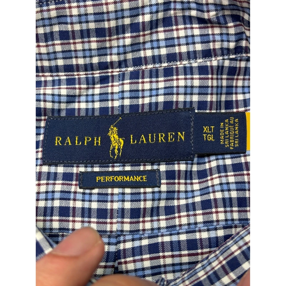 Рубашка мужская Ralph Lauren Performance клетчатая на пуговицах размер XLT синяя белая - Изображение 4 из 4