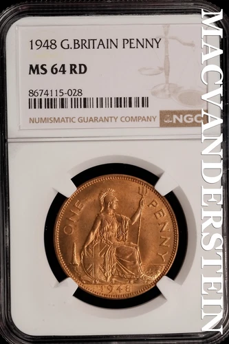 Great Britain: 1948 One Penny - NGC MS 64 RD - Brilliant Uncirculated #SLi348