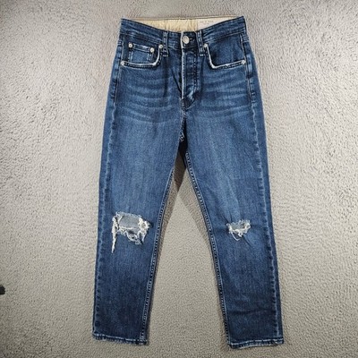 Rag & Bone Maya High Rise Ankle Slim Jeans Emory Distressed Size 24