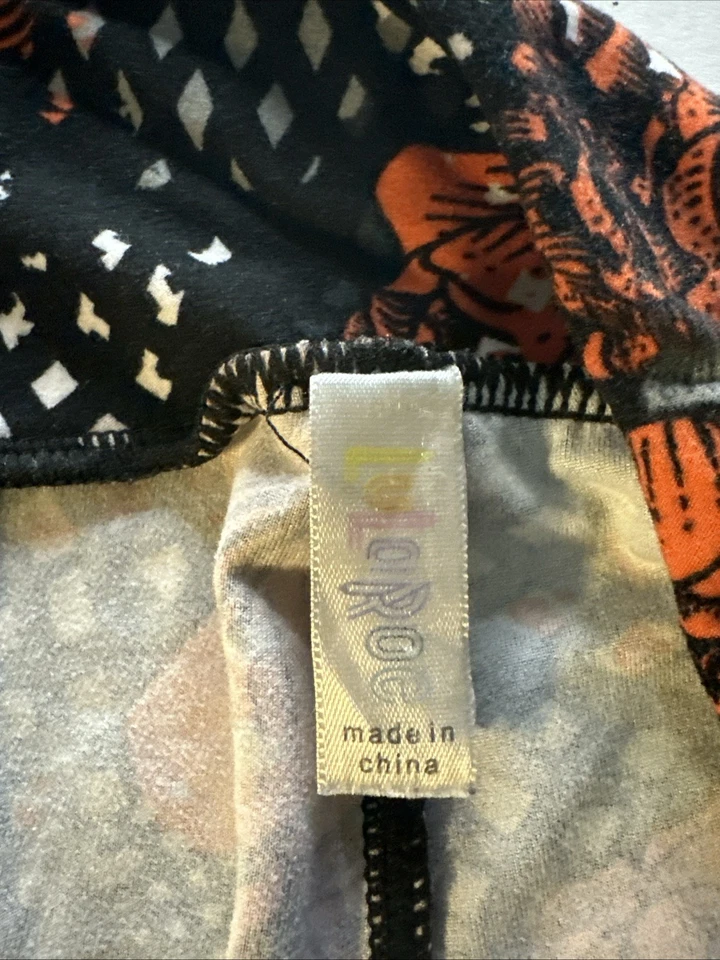 Leggings LuLaRoe Mujer Talla Gruesa y Curvilínea Naranja/Negro/Rosas Foto 3 de 4
