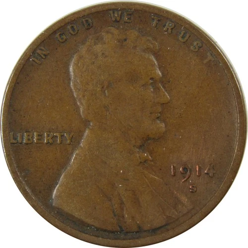1914 S Lincoln Wheat Cent F Fine Details Penny 1c Coin SKU:I26156