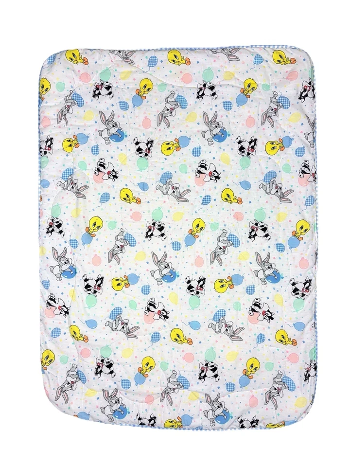 Vtg Baby Looney Tunes Baby Blanket Tweety Sylvester Bugs Crib Nursery Quilted - Image 2 of 4