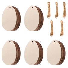 Wooden Easter Ornaments 50 PCS Paintable DIY Craft Egg Hanging Slice Kid Art