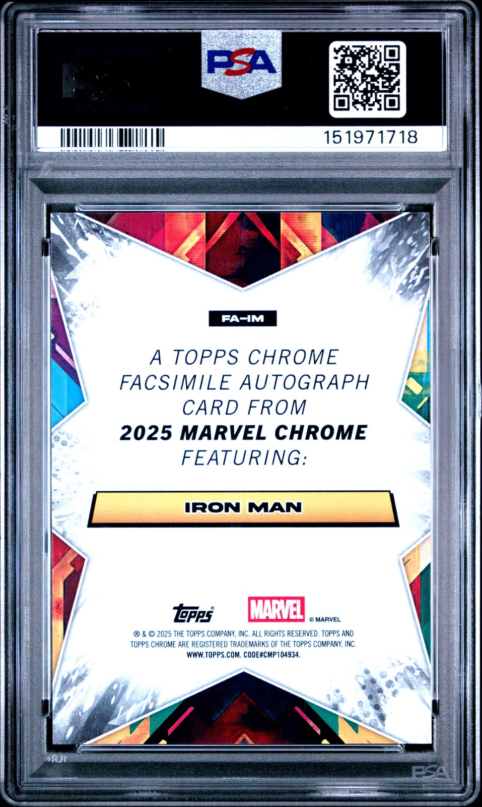 Iron Man 2025 Topps Chrome Marvel Comics Facsimile Auto Black 08/10 PSA 9 [5hk view 2