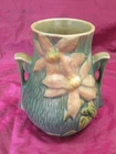 Vintage Roseville Pottery Clematis 103-6" double handled vase 6.25"