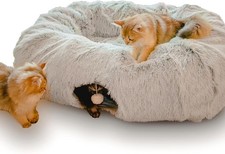 Extra Large Cat Tunnel Bed for Indoor Cats Peekaboo Cat Cave Donut with Cente...
