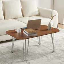 Solid Wood Living Room Coffee Table, Sofa Table, Mid Century Modern Table, Metal