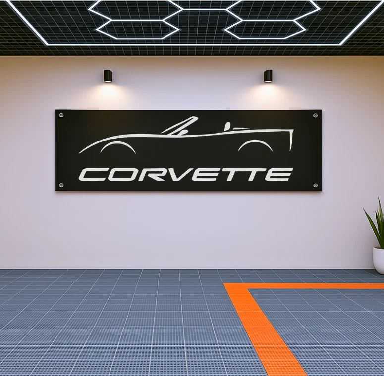 Corvette C6 Convertible Flag Banner 71x24" – Garage Wall Decor for Car Fans - Image 3 of 4