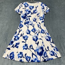 Eliza J Fit & Flare Soft Dress Womens 6 White Blue Floral Lined Party Wear