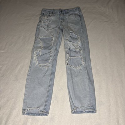 American Eagle Mom Jeans Women 4 Light Blue Distressed Ripped High Rise