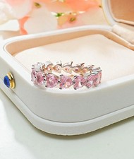 6Ct Natural Pink Sapphire Diamond Real 18K White Gold Eternity Band Luxury Ring