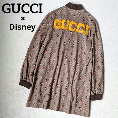 GUCCI Disney Mickey Mouse Brown XS Half Zip Long Sleeve Dress Auth