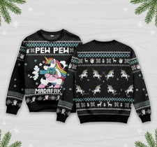 Unicorn Ugly Christmas Sweater, Pew Pew Madafakas Rainbow Holiday Pullover