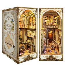 DIY Book Nook Kit - Bookend Diorama with LED - 3D Miniature, White, Gray