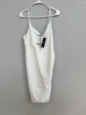 Lulus White Rhinestone Bow Bodycon Midi Dress Large