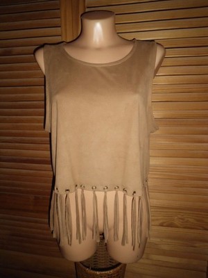 Top..Shirt..FB Sister..Gr.M/L..Beige..Sand..Fransen..Rundhals..Ärmellos..Sexy