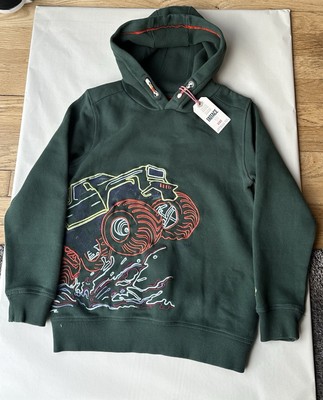 Fatface Jungen grün bestickt Fahrzeug PopOver Hoodie Alter 9-10 Jahre *Neu mit Etikett*